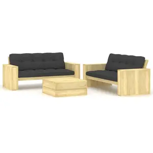 vidaXL Salon de jardin 3 pcs avec coussins bois de pin imprégné