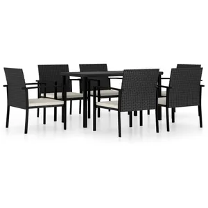 vidaXL Ensemble de salle à manger de jardin 7 pcs Résine tressée Noir pas cher