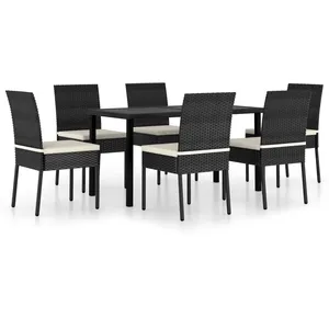 vidaXL Ensemble de salle à manger de jardin 7 pcs Résine tressée Noir pas cher