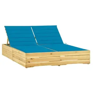 VIDAXL Ligbed tweepersoons met blauwe kussens geïmpregneerd grenenhout3065973 pas cher