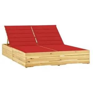 vidaXL Chaise longue double et coussins rouge Bois de pin imprégné pas cher
