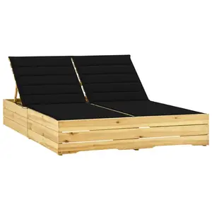 vidaXL Chaise longue double et coussins noir Pin imprégné pas cher