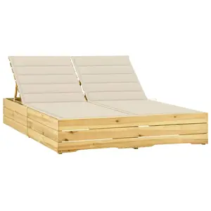 vidaXL Chaise longue double et coussins crème Bois de pin imprégné pas cher
