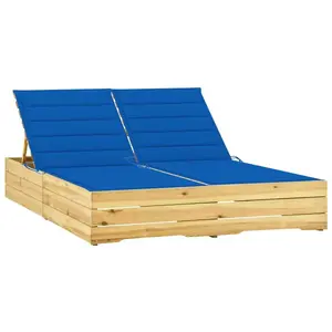 vidaXL Chaise longue double et coussins bleu royal Pin imprégné pas cher
