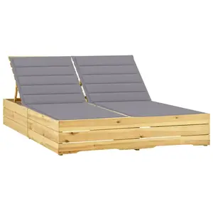 vidaXL Chaise Longue Double Pin Gris pas cher