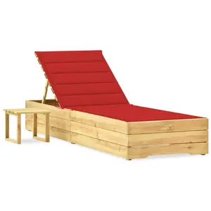 vidaXL Chaise longue de jardin avec table et coussin Pin imprégné pas cher