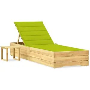 vidaXL Chaise longue de jardin avec table et coussin Pin imprégné pas cher
