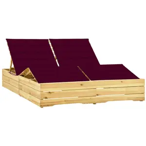 vidaXL Chaise longue double et coussins bordeaux Bois de pin imprégné pas cher