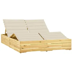 vidaXL Chaise longue double et coussins crème Bois de pin imprégné pas cher