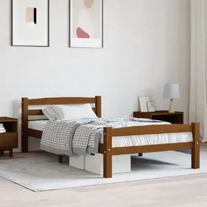 vidaXL Cadre de lit Marron miel Bois de pin massif 90x200 cm pas cher