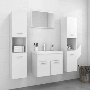 Comparateur de prix : vidaXL Ensemble de meubles de salle de bain Blanc Aggloméré