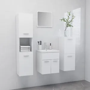 Comparateur de prix : Vidaxl - Ensemble de meubles de salle de bain Blanc Aggloméré Blanc