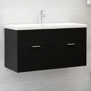 vidaXL Armoire d'évier avec lavabo intégré Noir Aggloméré pas cher