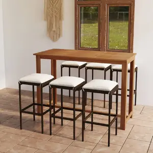 vidaXL Ensemble de bar de jardin avec coussins 7 pcs Marron pas cher