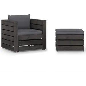 vidaXL Salon de jardin 2 pcs avec coussins Bois imprégné de gris pas cher