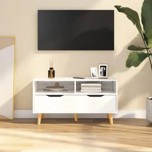 vidaXL Meuble TV blanc brillant 90x40x48,5 cm bois d'ingénierie pas cher