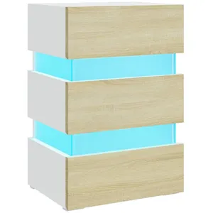 vidaXL Table de chevet à LED Blanc et chêne sonoma 45x35x67 cm pas cher