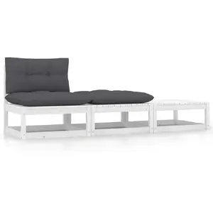 vidaXL Salon de jardin 3 pcs avec coussins Blanc Bois de pin massif pas cher