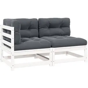 vidaXL Salon de jardin 2 pcs avec coussins Blanc Bois de pin massif pas cher