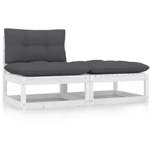 vidaXL Salon de jardin 2 pcs avec coussins Blanc Bois de pin massif