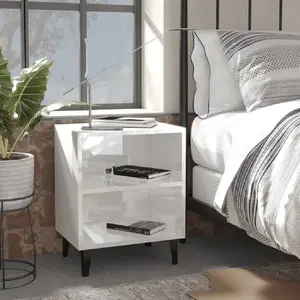 vidaXL Table de chevet avec pieds en métal blanc brillant 40x30x50 cm pas cher