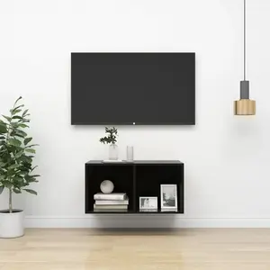 vidaXL Meuble TV mural Noir brillant 37x37x72 cm Bois d’ingénierie 805478 pas cher