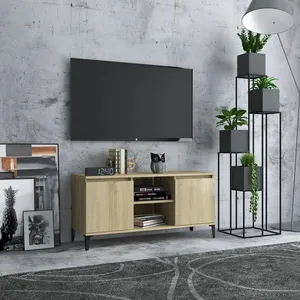 vidaXL Meuble TV avec pieds en métal Chêne sonoma 103,5x35x50 cm pas cher