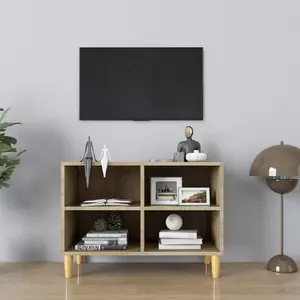 vidaXL Meuble TV avec pieds en bois massif Chêne sonoma 69,5x30x50 cm pas cher