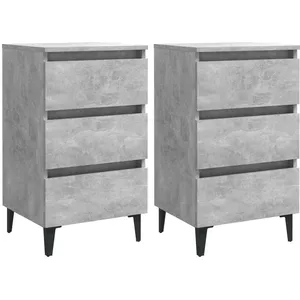 vidaXL Tables de chevet pieds en métal 2 pcs Gris béton 40x35x69 cm pas cher