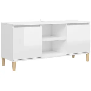 vidaXL Meuble TV avec pieds en bois Blanc brillant 103,5x35x50 cm pas cher