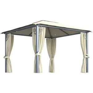 Comparateur de prix : vidaXL Tonnelle avec rideau et lumières LED 3x3 m Crème Aluminium