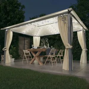 Comparateur de prix : vidaXL Tonnelle avec rideau et lumières LED 4x3 m Crème Aluminium