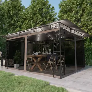 vidaXL Tonnelle avec moustiquaire et lumières LED 4x3x2,73 m Taupe pas cher