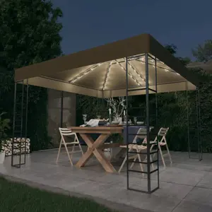 VIDAXL Chapiteau avec guirlande lumineuse à LED 3x3 m Taupe pas cher