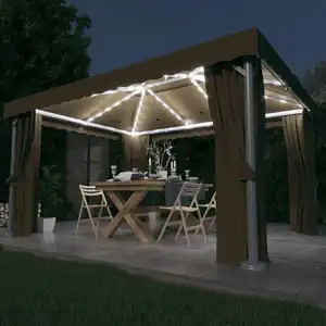 Comparateur de prix : vidaXL Tonnelle avec rideau et guirlande lumineuse à LED 4x3 m Taupe