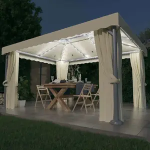 Comparateur de prix : vidaXL Tonnelle et rideau et guirlande lumineuse LED 4x3 m Blanc crème