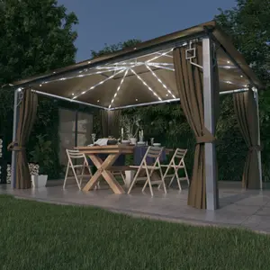 Comparateur de prix : vidaXL Tonnelle avec rideau et lumières LED 4x3 m Taupe Aluminium