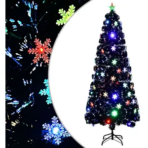 Comparateur de prix : vidaXL Sapin de Noël et flocons de neige LED Noir 240 cm Fibre optique