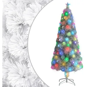 Comparateur de prix : vidaXL Arbre de Noël artificiel pré-éclairé blanc 210 cm fibre optique