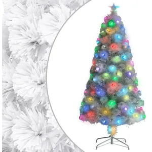Comparateur de prix : vidaXL Arbre de Noël artificiel pré-éclairé blanc 120 cm fibre optique