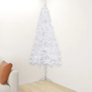 vidaXL Sapin de Noël artificiel d'angle Blanc 210 cm PVC pas cher