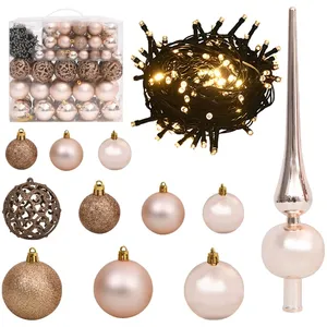 vidaXL Set de boules de Noël avec pic et 300 LED 120pcs Doré rose pas cher