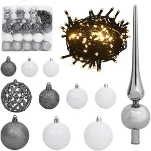 Comparateur de prix : vidaXL Set de boules de Noël avec pic et 300 LED 120pcs Blanc et gris