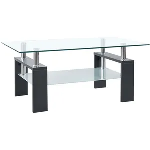 vidaXL Table basse Gris et transparent 95x55x40 cm Verre trempé pas cher