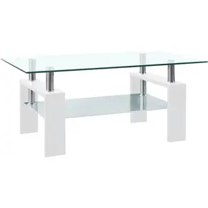 vidaXL Table basse Blanc et transparent 95x55x40 cm Verre trempé pas cher