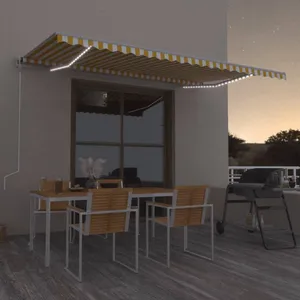 vidaXL Auvent automatique capteur de vent/LED 500x300cm Jaune et blanc pas cher