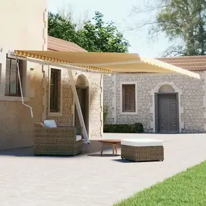 vidaXL Auvent manuel rétractable sur pied 600x300 cm Jaune/Blanc pas cher