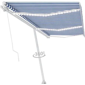 vidaXL Auvent manuel rétractable avec LED 600x300 cm Bleu et blanc pas cher