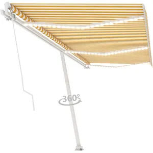 vidaXL Auvent manuel rétractable avec LED 600x300 cm Jaune et blanc pas cher