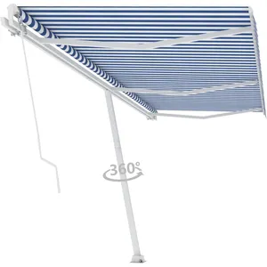 vidaXL Auvent manuel rétractable sur pied 600x300 cm Bleu/Blanc pas cher